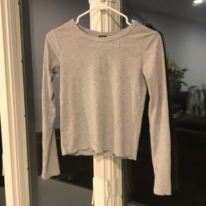 Gray rib knot long sleeve shirt